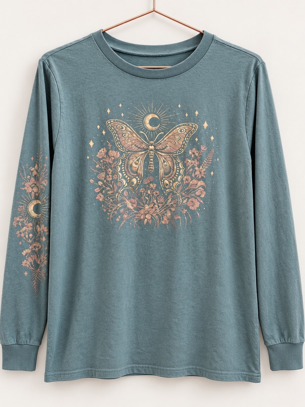 torrid Long-Sleeve Moth & Moon Graphic Tee With Floral Print